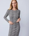 Ann Taylor Plaid Knit Top In Gray