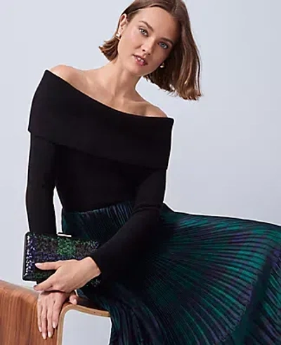 Ann Taylor Plaid Pleated Midi Skirt In Green