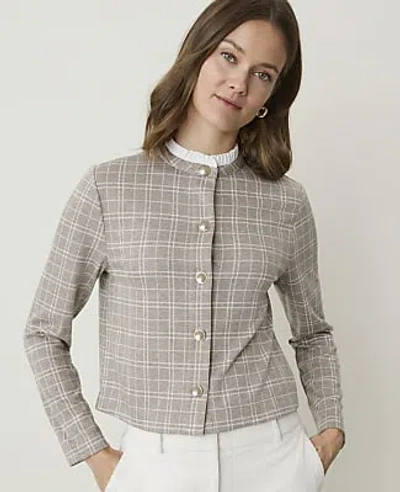 Ann Taylor Plaid Ruffle Collar Knit Jacket In Beige Heather
