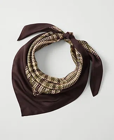 Ann Taylor Plaid Silk Scarf In Rich Mocha