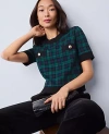 Ann Taylor Plaid Sweater Trim Top