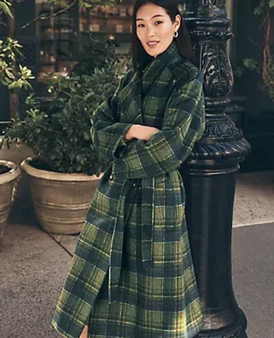 Ann Taylor Plaid Trench Coat In Green