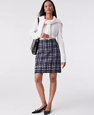 Ann Taylor Plaid Tweed A-line Skirt In Blue