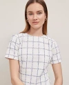 Ann Taylor Plaid Tweed Button Pocket Dress In Blue Glint Neutral