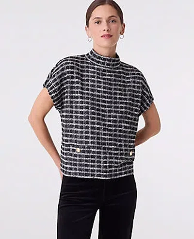 Ann Taylor Plaid Tweed Mock Neck Top In Multi
