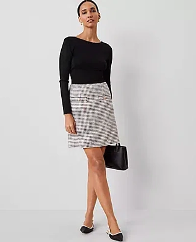 Ann Taylor Plaid Tweed Welt Pocket Skirt In Ivory/navy Multi