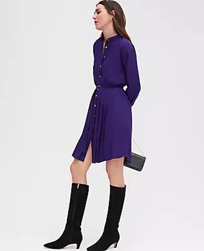 Ann Taylor Pleat Button Midi Dress In Midnight Mulberry
