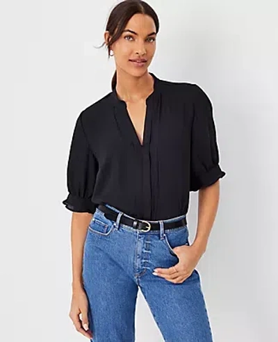 Ann Taylor Pleat Neck Popover Top In Black