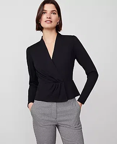 Ann Taylor Pleat Waist Wrap Top In Black