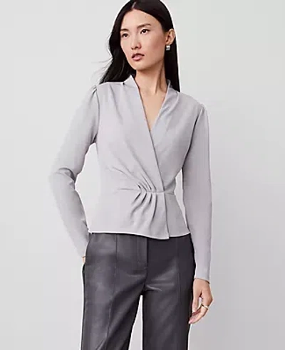 Ann Taylor Pleat Waist Wrap Top In Magnesium