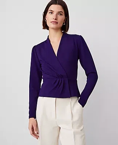 Ann Taylor Pleat Waist Wrap Top In Midnight Mulberry