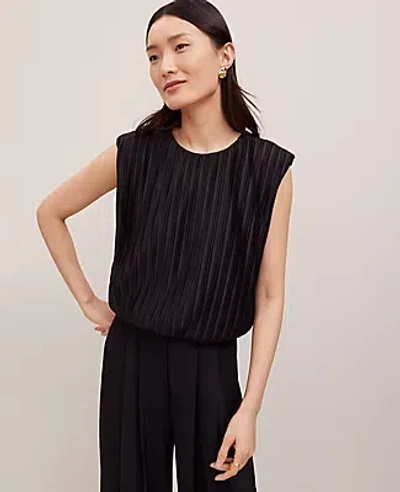 Ann Taylor Pleated Bubble Hem Top In Black