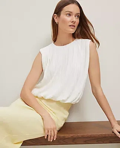 Ann Taylor Pleated Bubble Hem Top In Winter White
