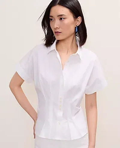 Ann Taylor Pleated Collared Blouse In White