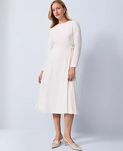 Ann Taylor Pleated Crepe Flare Dress In White