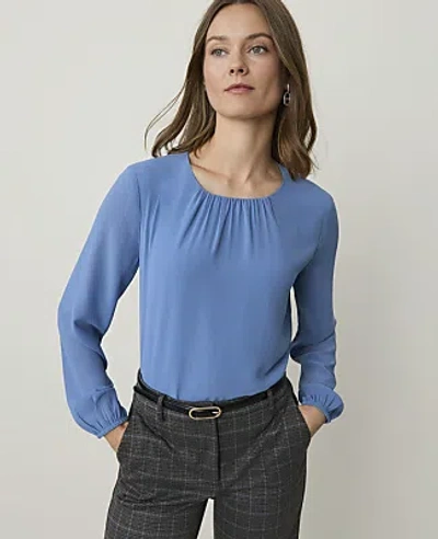 Ann Taylor Pleated Front Blouse In Blue