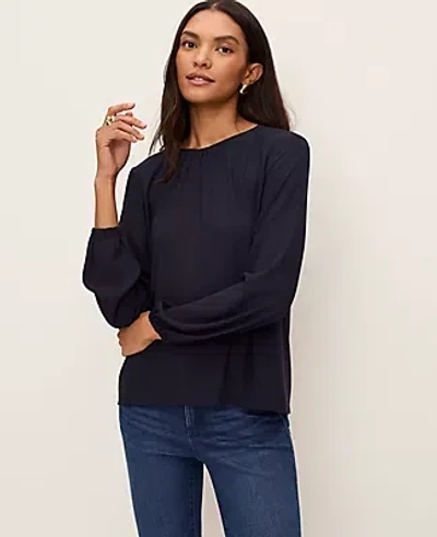 Ann Taylor Pleated Front Mixed Media Blouse In Black