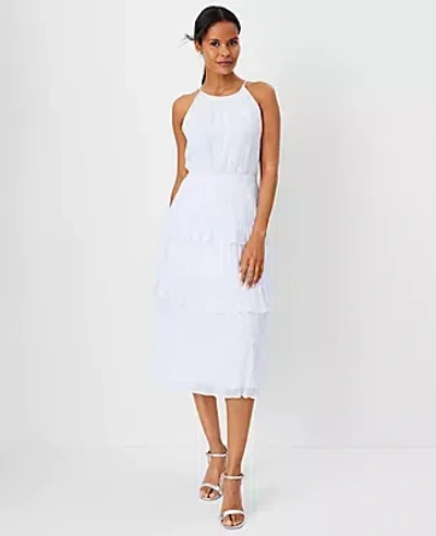 Ann Taylor Pleated Halter Flare Dress In Cafe Blue