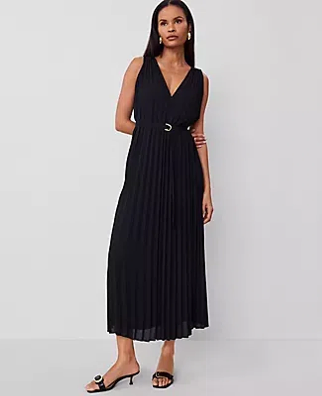 pleated maxi swing dress Lady Long Swing Dress Pleated Ruffle V-neck Flared Sleeve High Waist Beach  Solid