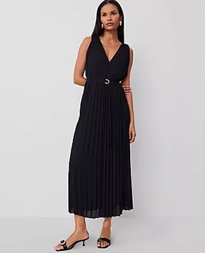 Ann Taylor Pleated Maxi Swing Dress In Black