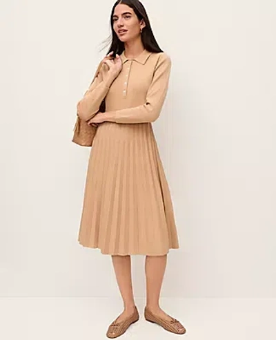 Ann Taylor Pleated Polo Midi Dress In Brown