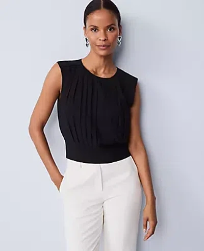 Ann Taylor Pleated Satin Tank Top In Black