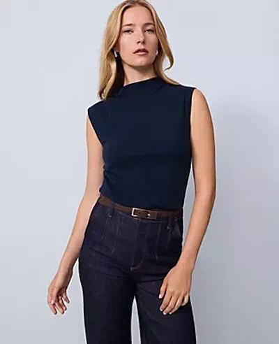 Ann Taylor Pleated Shoulder Sweater Top In Blue