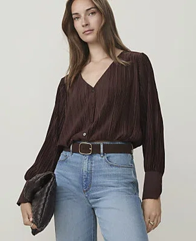 Ann Taylor Pleated V-neck Blouse In French Mocha