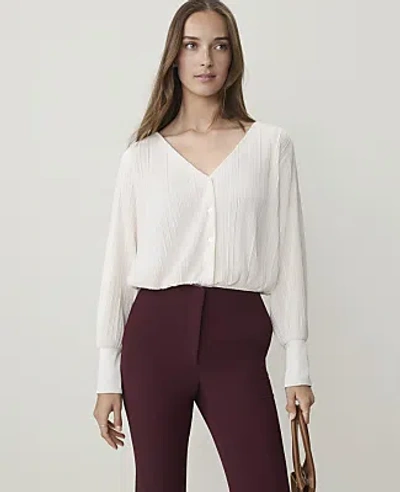 Ann Taylor Pleated V-neck Blouse In Sea Pearl