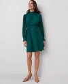 Ann Taylor Plisse Belted Shift Dress In Fresh Evergreen