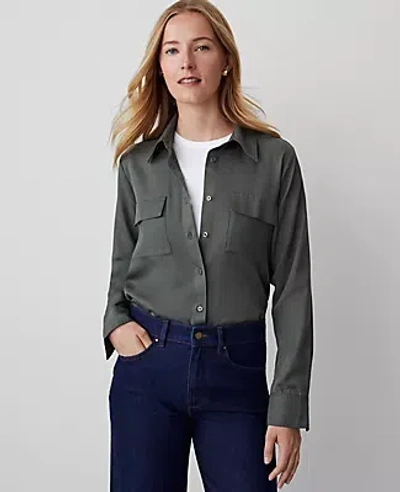 Ann Taylor Pocket Shirt In Dried Cilantro