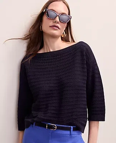 Ann Taylor Pointelle Boatneck Sweater In Black