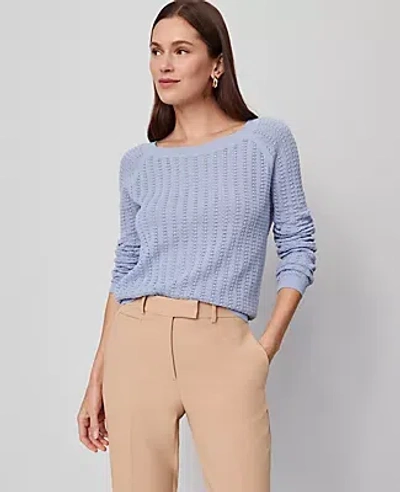 Ann Taylor Pointelle Boatneck Sweater In Blue