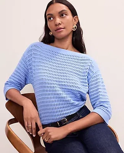 Ann Taylor Pointelle Boatneck Sweater In Blue