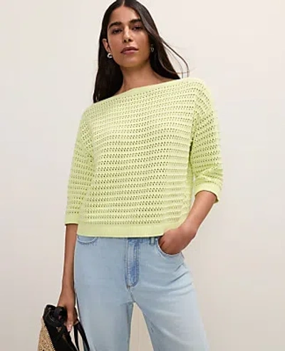 Ann Taylor Pointelle Boatneck Sweater In Green