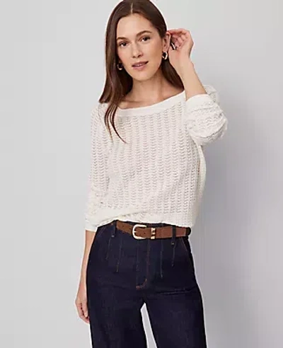 Ann Taylor Pointelle Boatneck Sweater In White