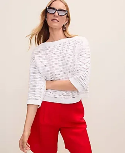 Ann Taylor Pointelle Boatneck Sweater In White