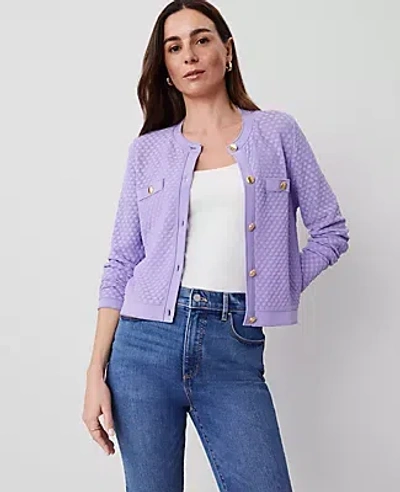 Ann Taylor Pointelle Cardigan In Radiant Amethyst