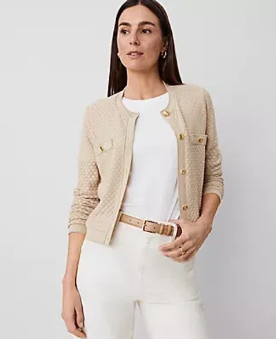 Ann Taylor Pointelle Cardigan In Toasted Oat