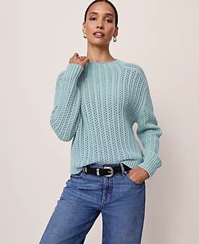 Ann Taylor Pointelle Mock Neck Sweater In Blue