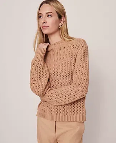 Ann Taylor Pointelle Mock Neck Sweater In Brown