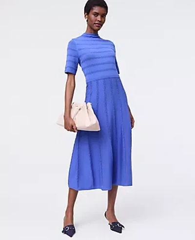Ann Taylor Pointelle Mock Neck Sweater Dress In Blue