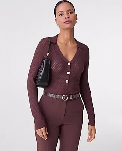 Ann Taylor Pointelle Polo Sweater In Brown