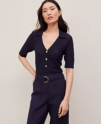 Ann Taylor Pointelle Polo Sweater In Night Sky