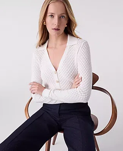 Ann Taylor Pointelle Polo Sweater In White