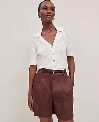 Ann Taylor Pointelle Polo Sweater In Winter White
