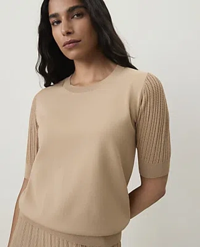 Ann Taylor Pointelle Sleeve Sweater Tee In Cashew Crunch