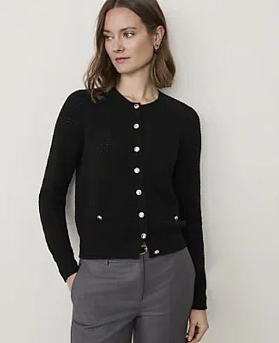 Ann Taylor Pointelle Stitch Cardigan In Black