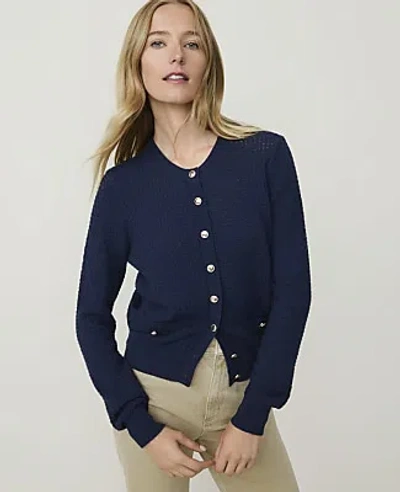 Ann Taylor Pointelle Stitch Cardigan In Indigo Dusk
