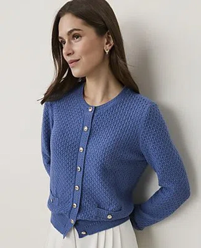 Ann Taylor Pointelle Stitch Cardigan In Ocean Oasis